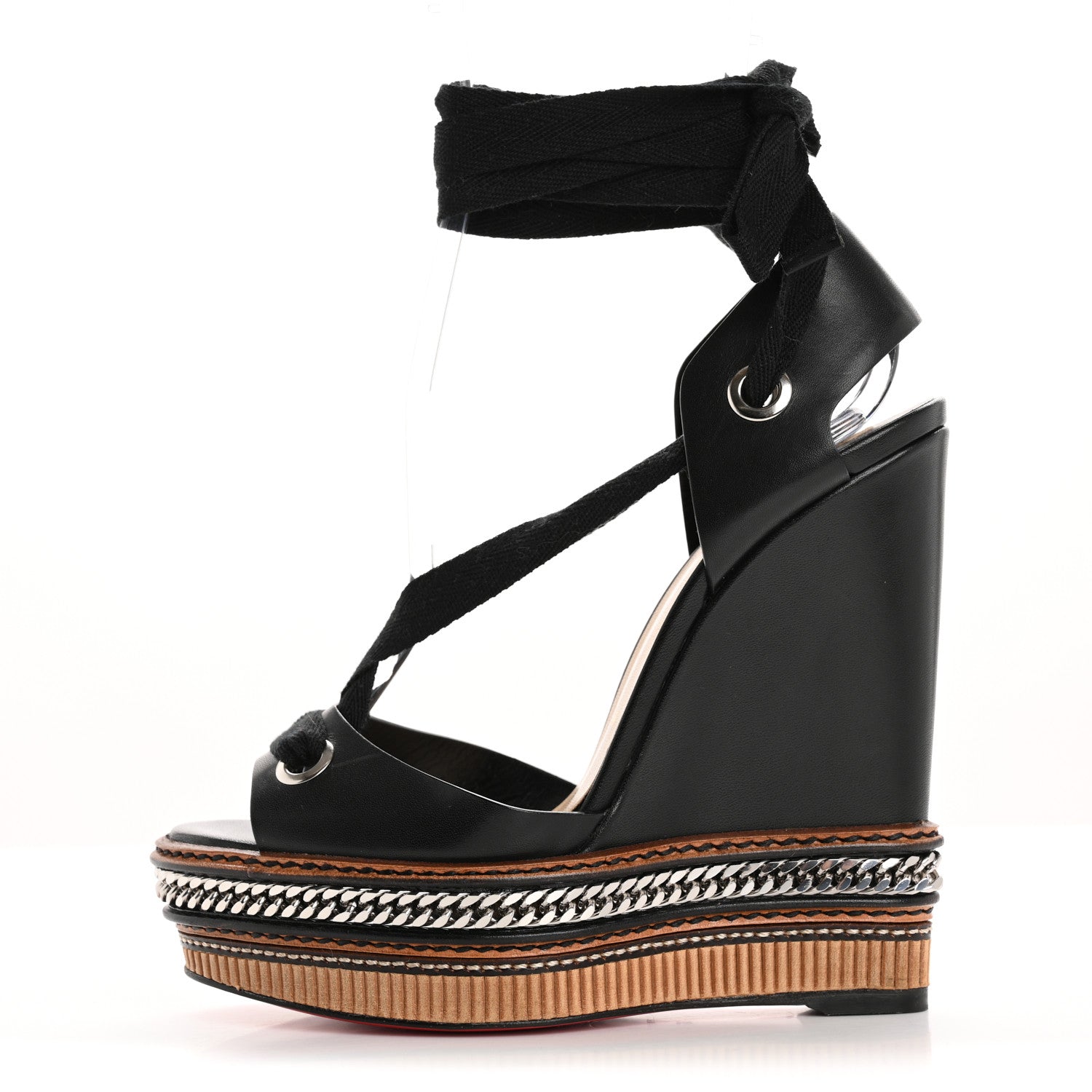 Christian Louboutin Shiny Calfskin Tribuli 140 Wedge Sandals 36 Black 1 of 11