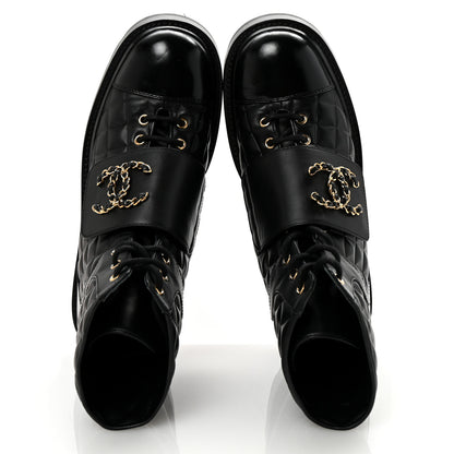 Chanel Shiny Calfskin Quilted Lace Up Combat Boots 40.5 Black 2 of 10