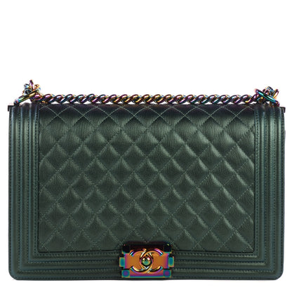 Chanel Iridescent Goatskin Quilted New Medium Boy Flap Green 1 of 9