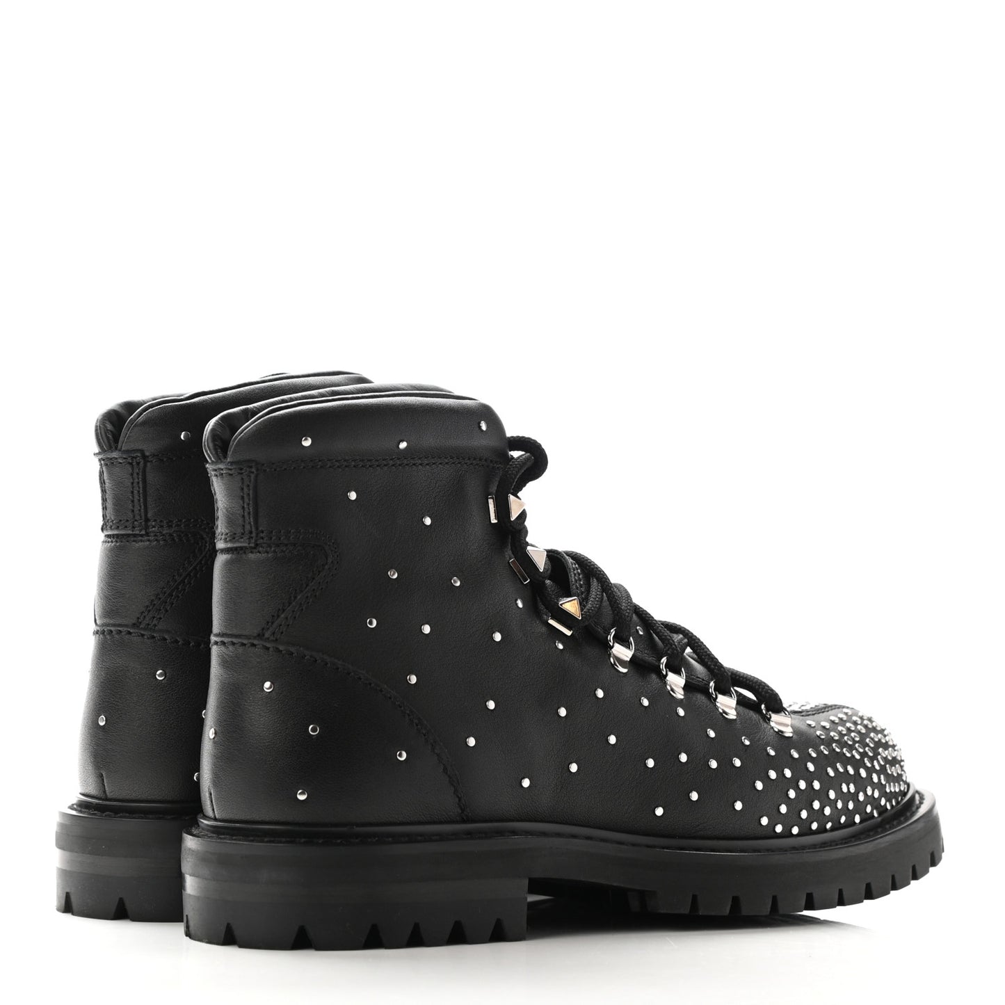 Calfskin Rockstud Studded Combat Boots 37 Black