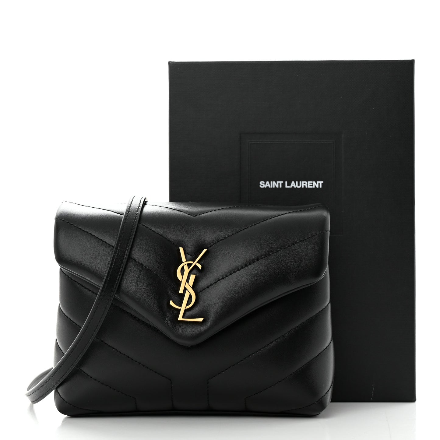 Calfskin Y Quilted Monogram Toy Loulou Crossbody Bag Black