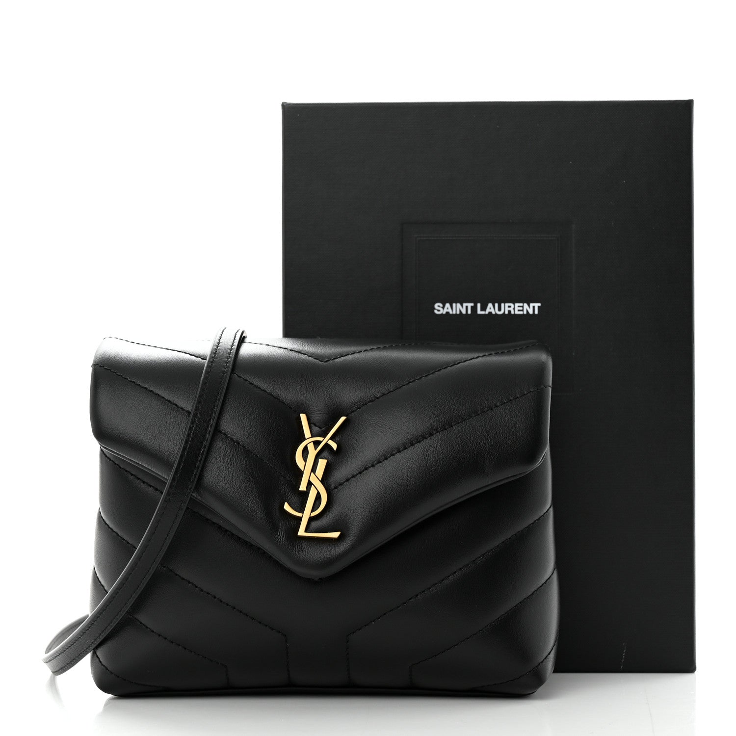 Saint Laurent Calfskin Y Quilted Monogram Toy Loulou Crossbody Bag Black 11 of 11