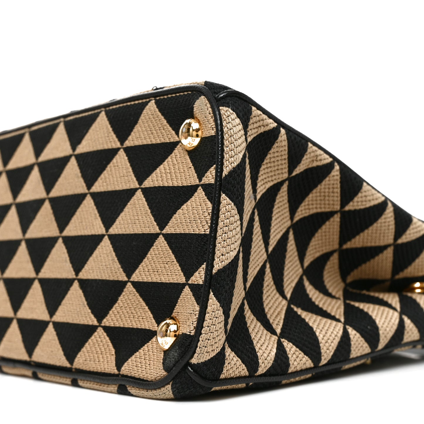 Jacquard Saffiano Triangolo Symbole Embroidered Small Galleria Double Zip Tote Black Corda