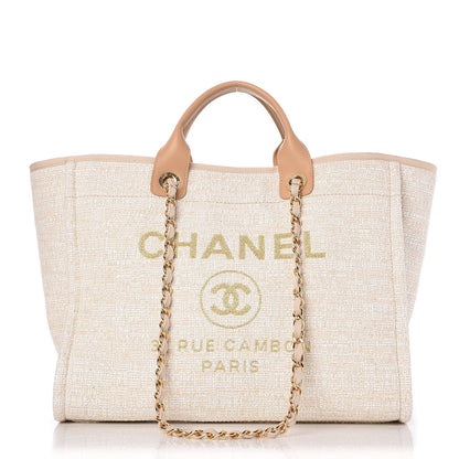 Chanel Canvas Large Deauville Tote Light Beige 1 of 7