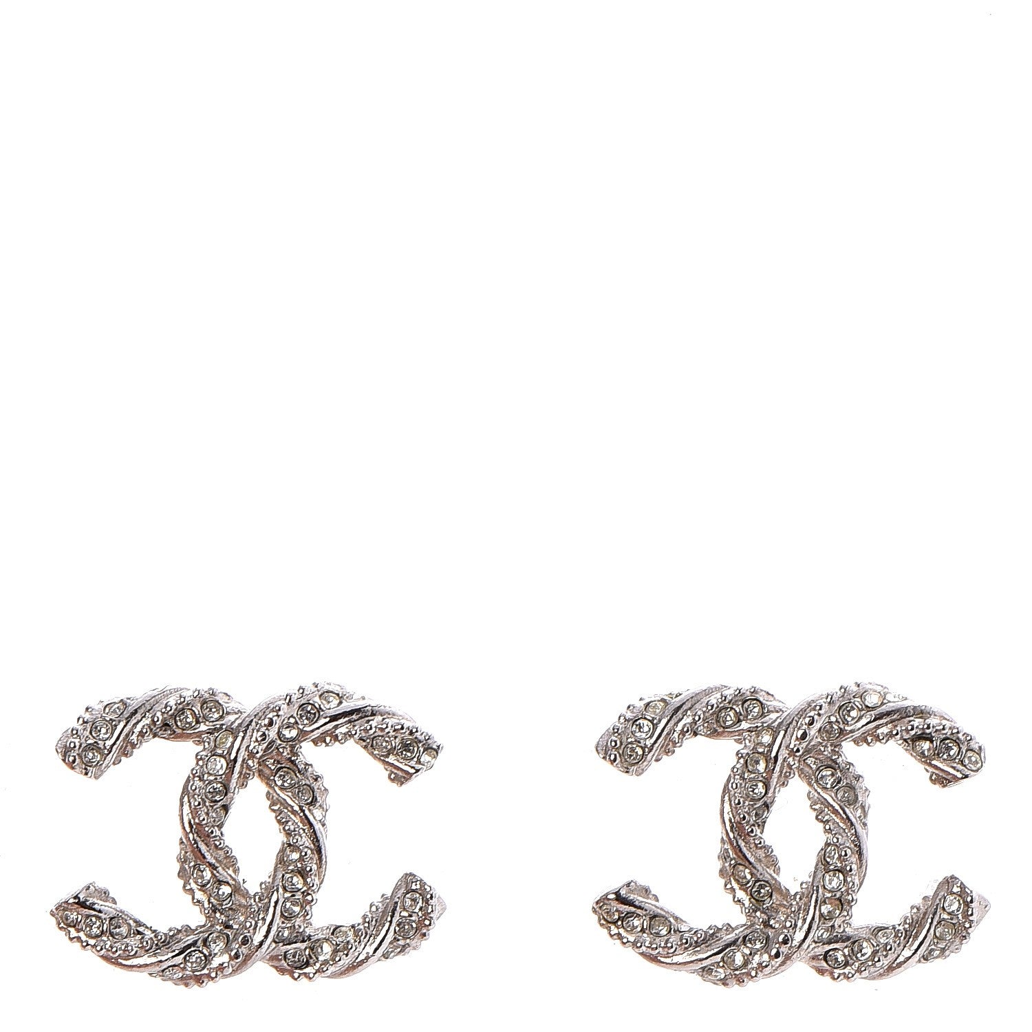 Chanel Crystal CC Twisted Earrings Silver 1 of 3
