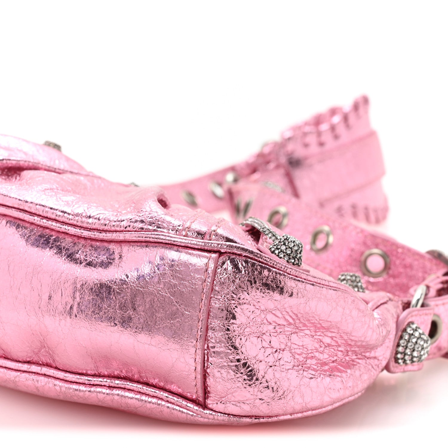 Balenciaga Metallic Agneau Arena Crystal Le Cagole Shoulder Bag XS Met Pink 11 of 11