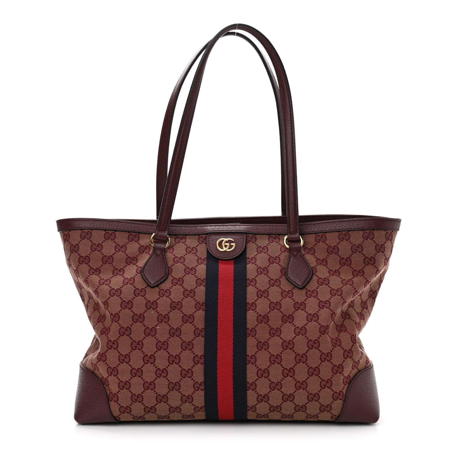 Gucci Monogram Textured Dollar Calfskin Web Medium Ophidia Shopping Tote Sahara Rubino Chardonnay 1 of 13