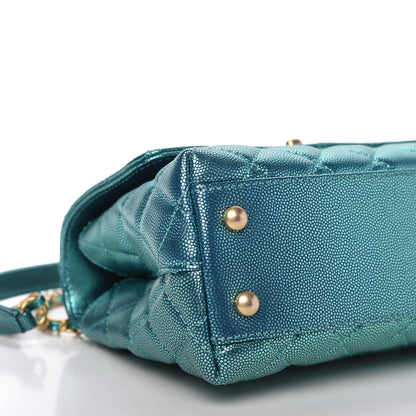 Chanel Metallic Caviar Quilted Mini Coco Handle Flap Blue 6 of 10