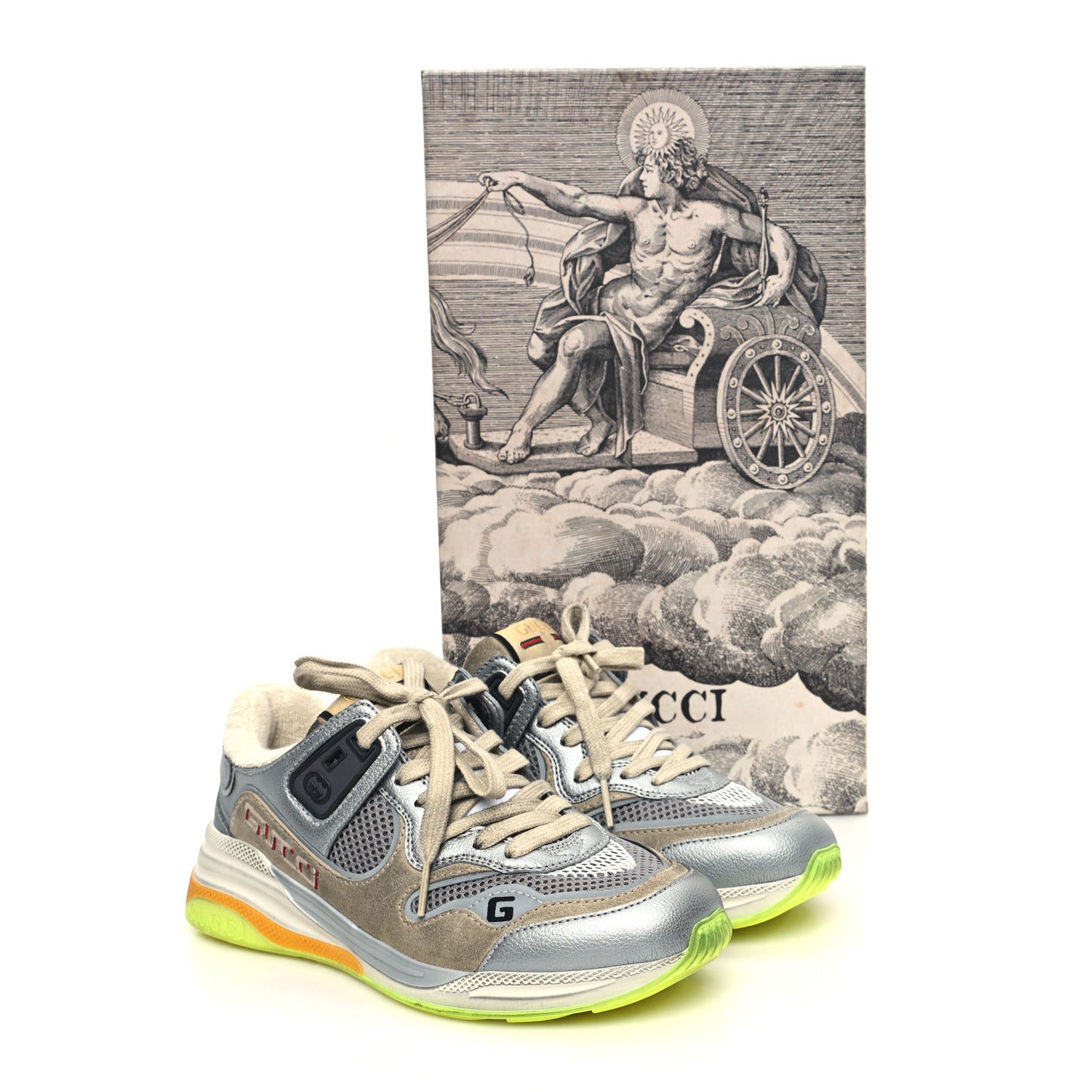 Metallic Calfskin Suede Womens Ultrapace Sneakers 35.5 Silver Oatmeal