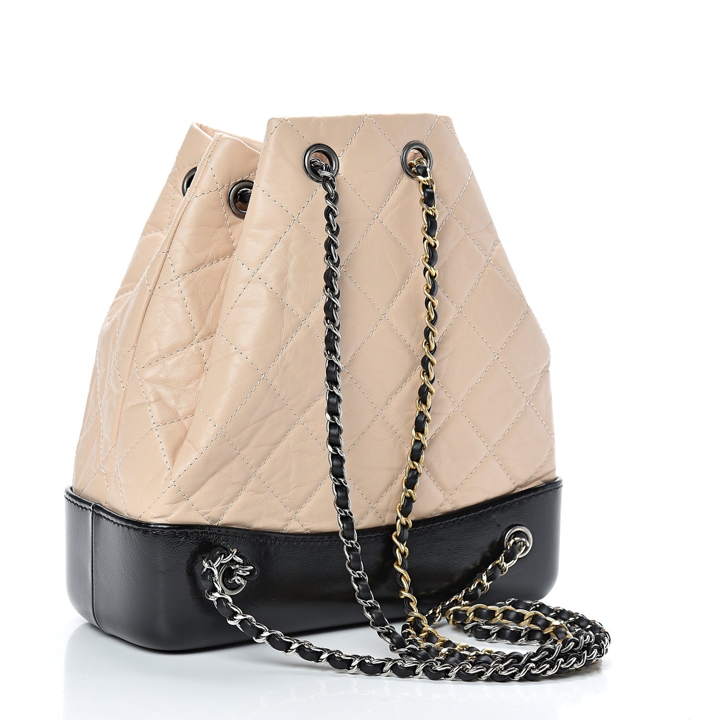 Aged Calfskin Quilted Small Gabrielle Backpack Beige Black
