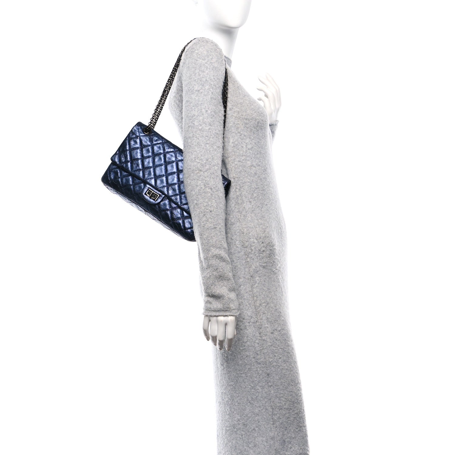 Chanel Metallic Aged Calfskin Quilted 2.55 Reissue 226 Flap Dark Navy Blue 2 of 10