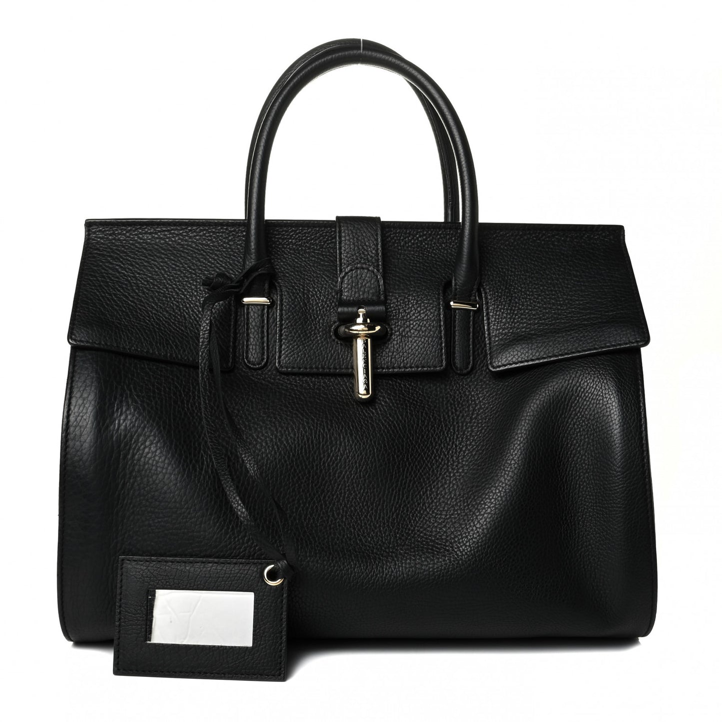 Grained Calfskin M Tube Round Tote Black