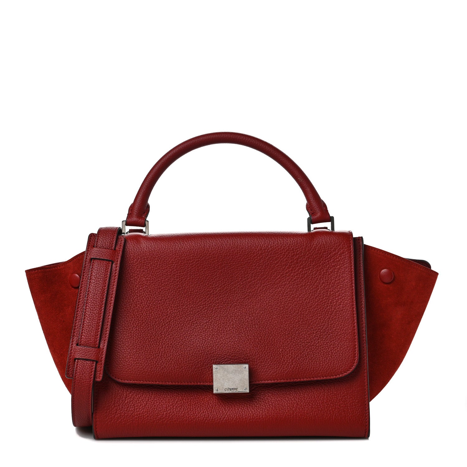 Celine Drummed Calfskin Suede Small Trapeze Merlot 1 of 8