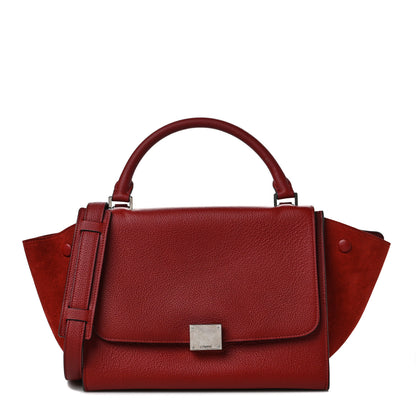 Celine Drummed Calfskin Suede Small Trapeze Merlot 1 of 8