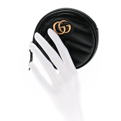 Gucci Calfskin Matelasse GG Marmont Round Coin Purse Black 2 of 9