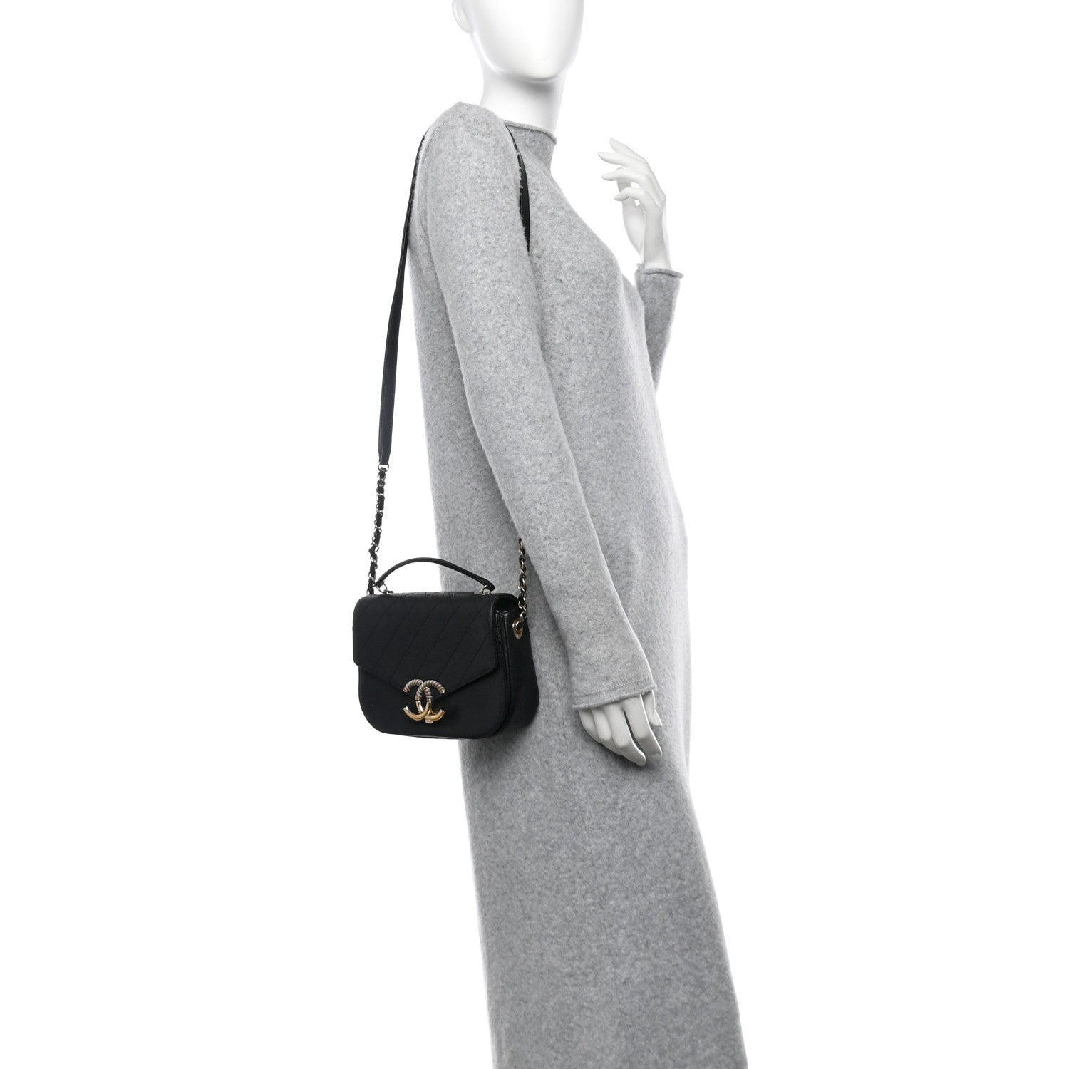 Chanel Grained Calfskin Quilted Small Cuba Top Handle Flap Black 2 of 12
