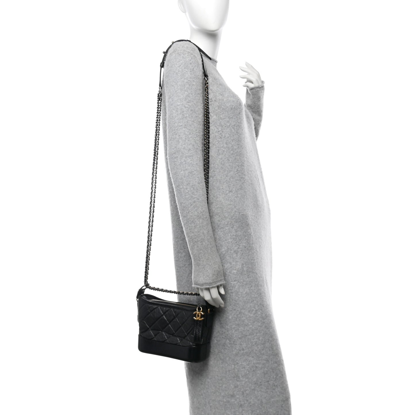 Aged Calfskin Quilted Small Gabrielle Hobo Black