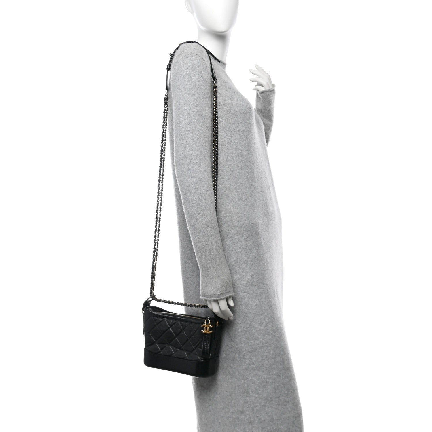 Chanel Aged Calfskin Quilted Small Gabrielle Hobo Black 2 of 10