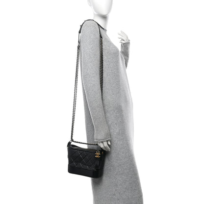 Chanel Aged Calfskin Quilted Small Gabrielle Hobo Black 2 of 10