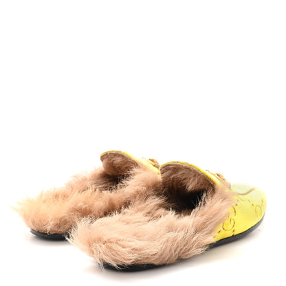Gucci Velvet GG Monogram Fur Womens Princetown Slippers 35.5 Sunny Beige Mud Natural 5 of 9