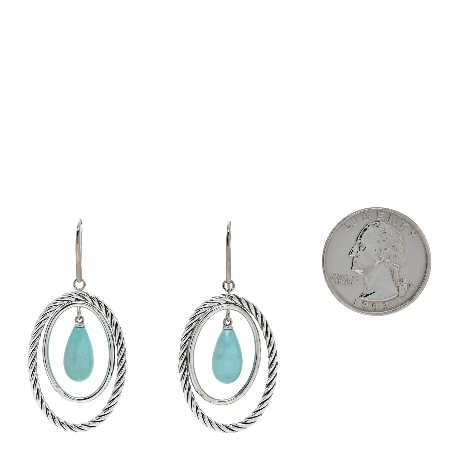 David Yurman Sterling Silver Turquoise Oval Drop Earrings 2 of 4