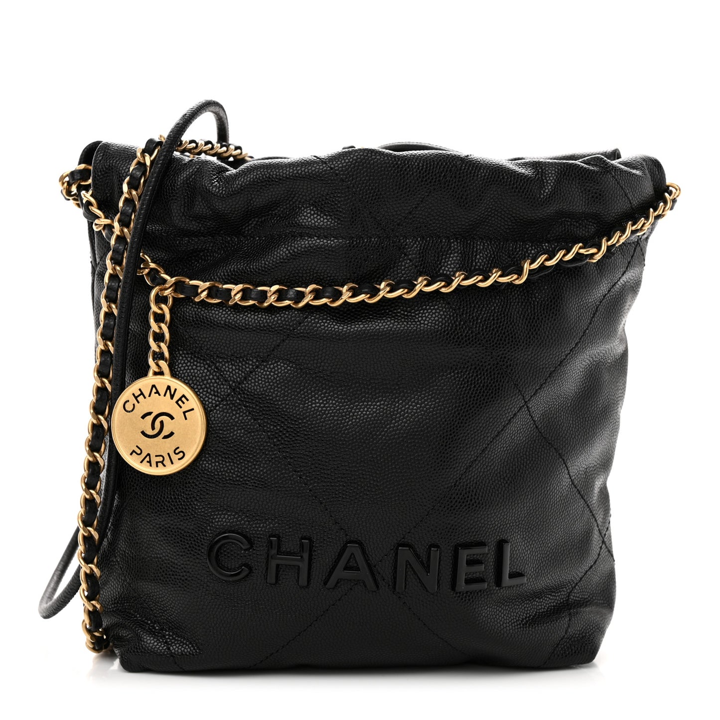 Shiny Caviar Quilted Monochrome Mini Chanel 22 Black
