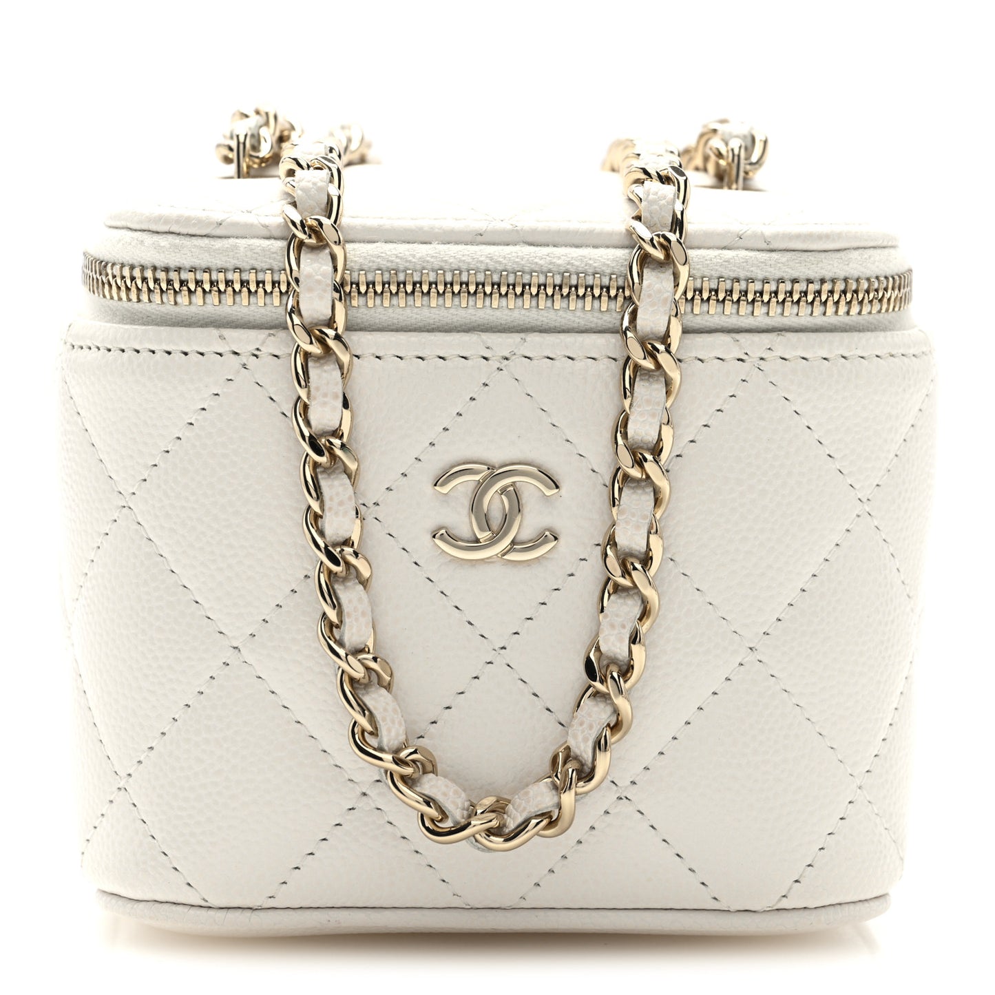 Caviar Quilted Mini Vanity Case With Chain White