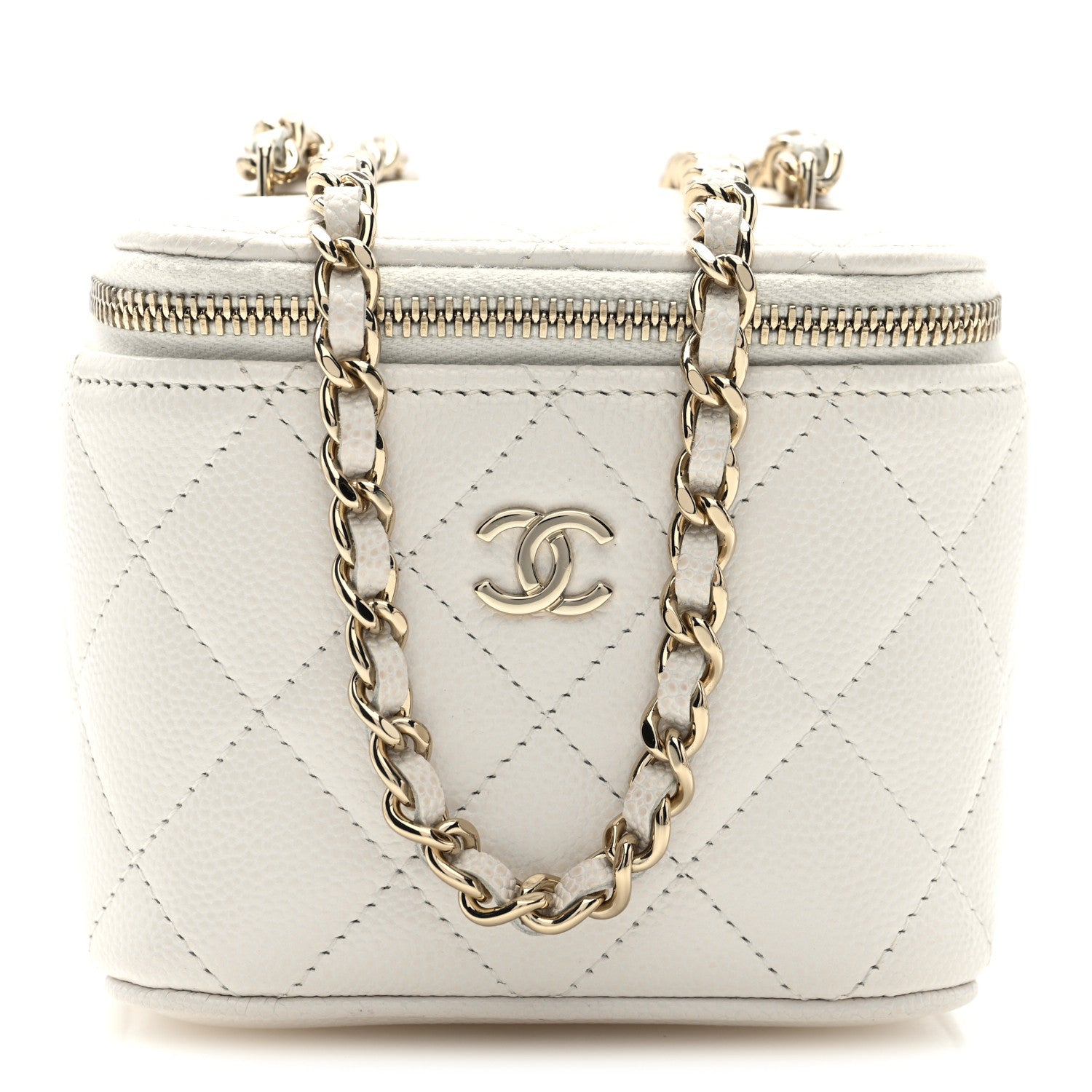 Chanel Caviar Quilted Mini Vanity Case With Chain White 1 of 11