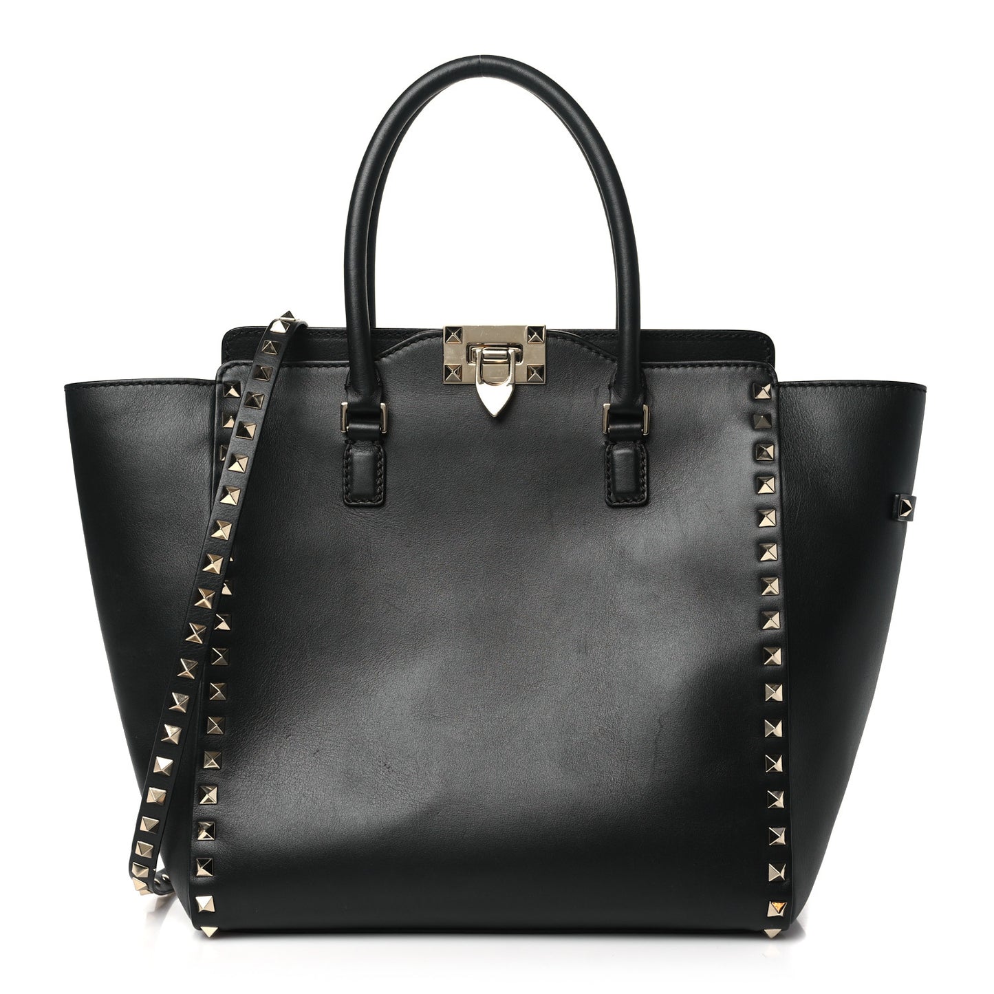 Calfskin Small Rockstud Tote Black