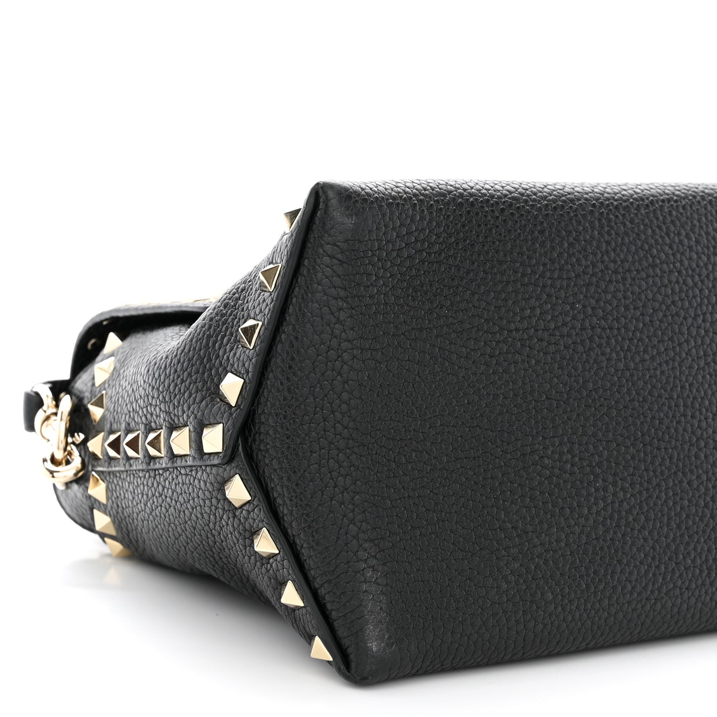 Pebbled Calfskin Rockstud Single Handle Flap Bag Black
