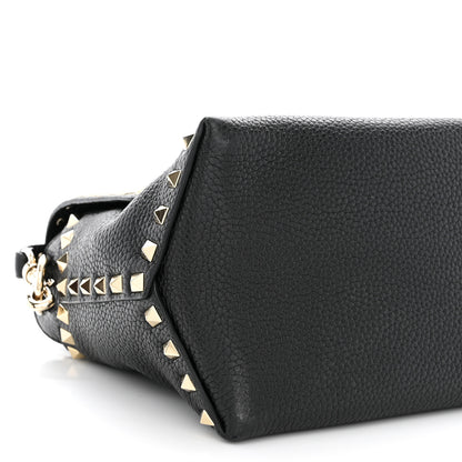 Valentino Garavani Pebbled Calfskin Rockstud Single Handle Flap Bag Black 8 of 9