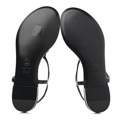 Chanel Patent Camellia Thong Sandals 35.5 Black 4 of 5