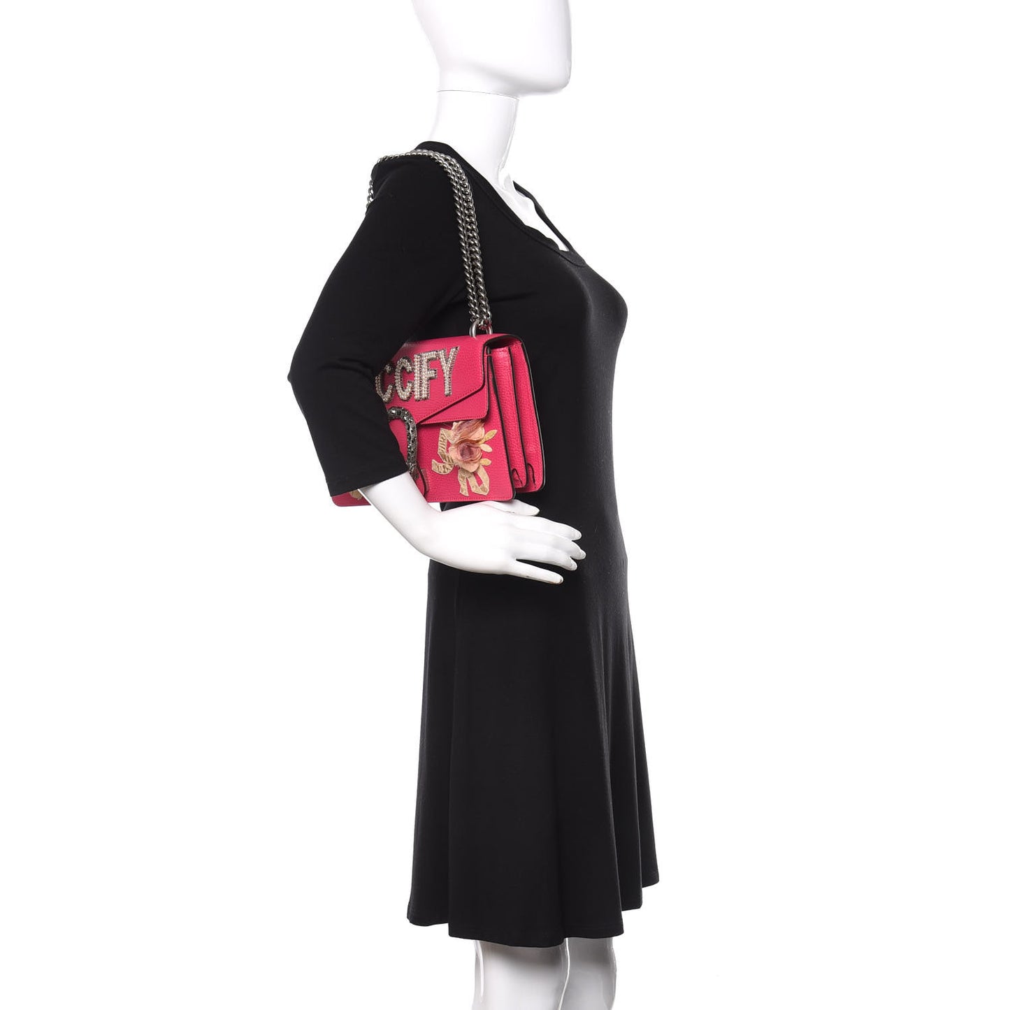 Pebbled Calfskin Embellished Guccify Small Dionysus Shoulder Bag Rosa