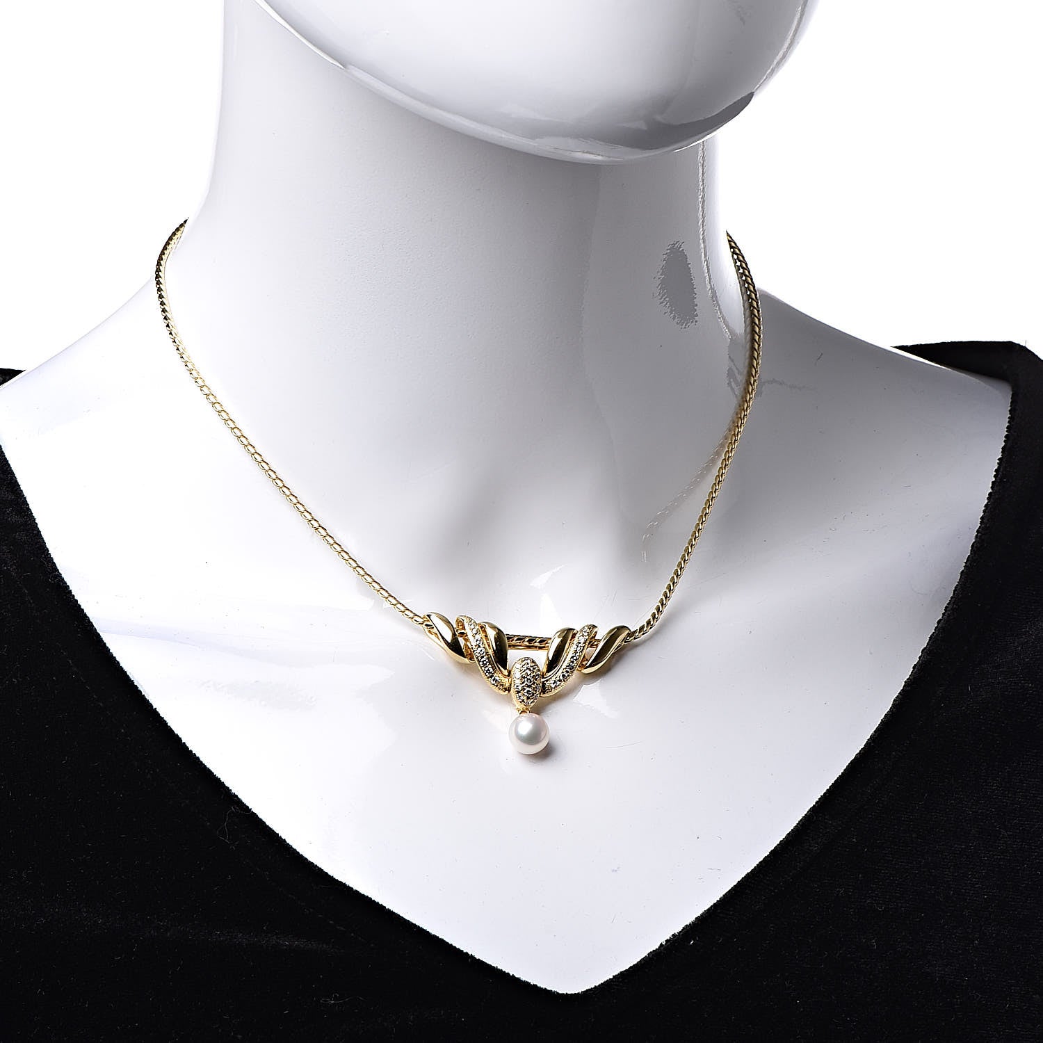 Mikimoto 18K Yellow Gold Diamond Akoya Pearl 7.5mm Pendant Necklace 2 of 5