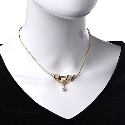 Mikimoto 18K Yellow Gold Diamond Akoya Pearl 7.5mm Pendant Necklace 2 of 5