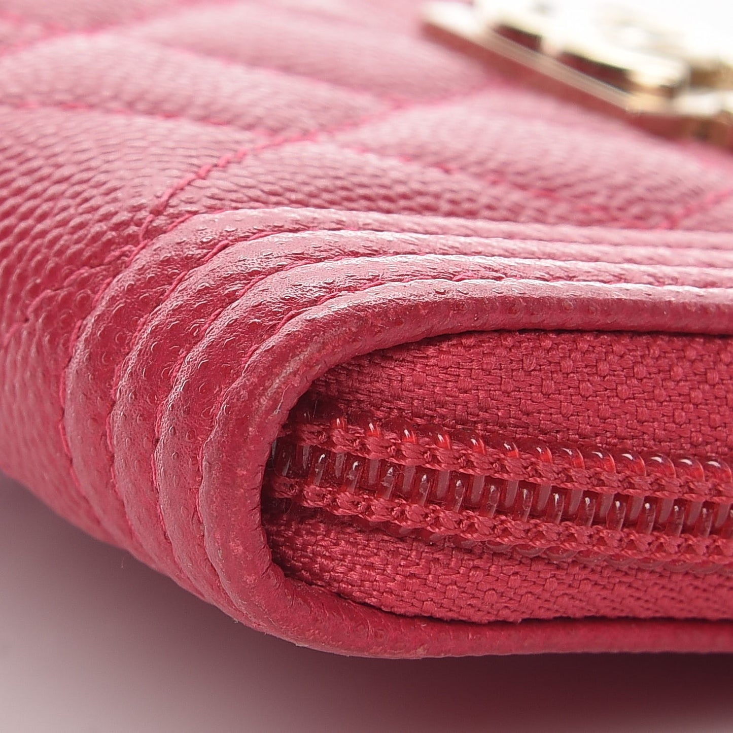 Caviar Quilted Boy Zip Around Coin Purse Wallet Fuchsia