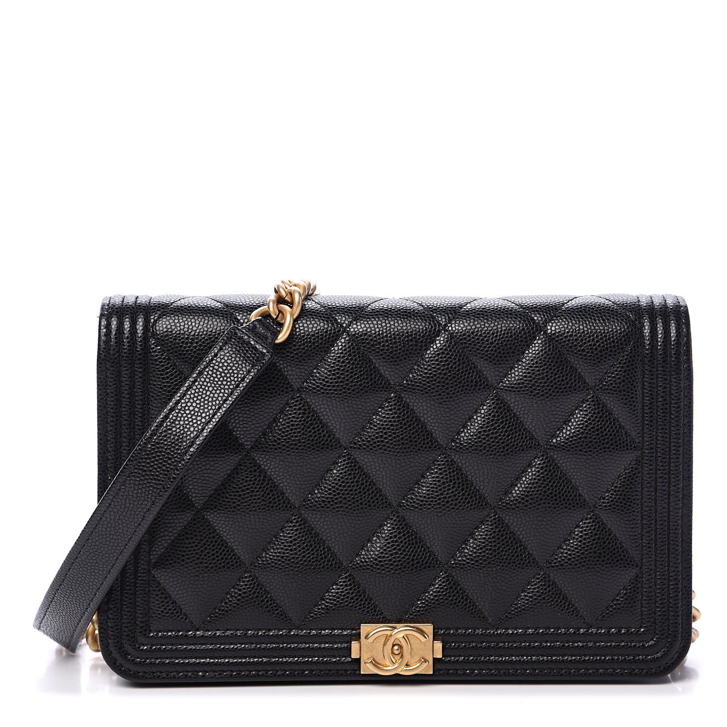 Chanel Caviar Quilted Boy Wallet On Chain WOC Black 1 of 12