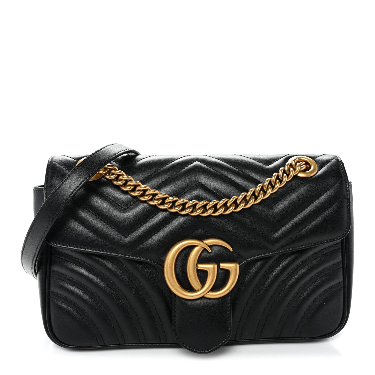 Gucci Calfskin Matelasse Small GG Marmont Shoulder Bag Black 1 of 11