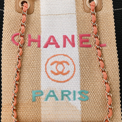 Chanel Straw Raffia Calfskin Striped Medium Deauville Tote Black Beige Ivory 8 of 10