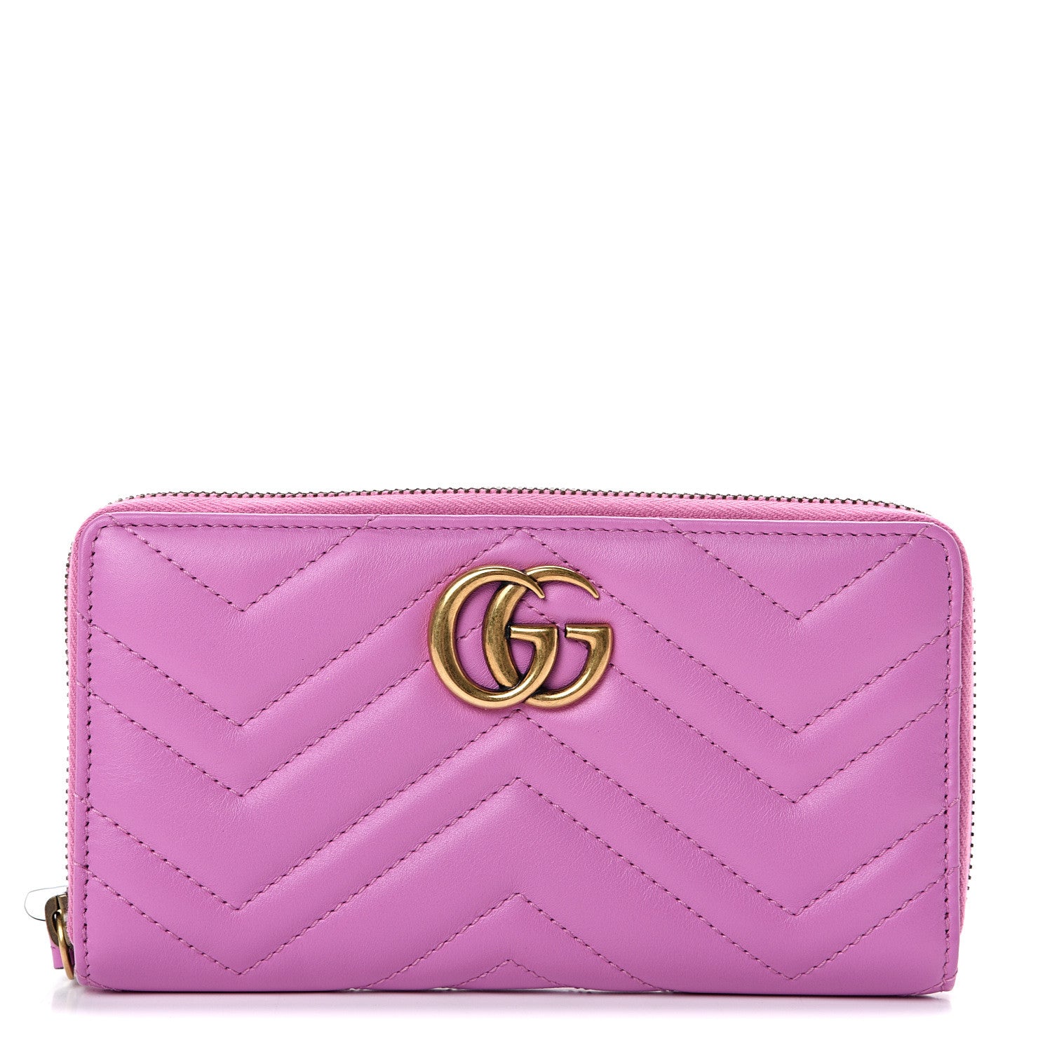 Gucci Calfskin Matelasse GG Marmont Zip Around Wallet Candy Mousse 1 of 8