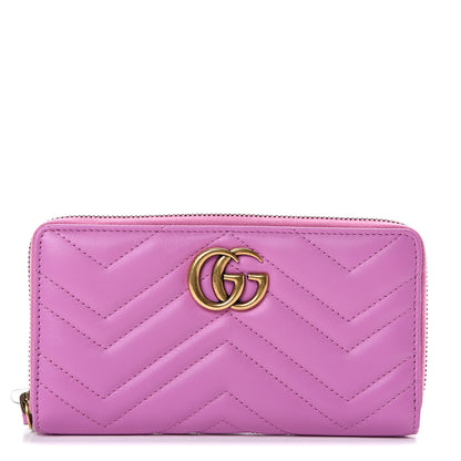 Gucci Calfskin Matelasse GG Marmont Zip Around Wallet Candy Mousse 1 of 8