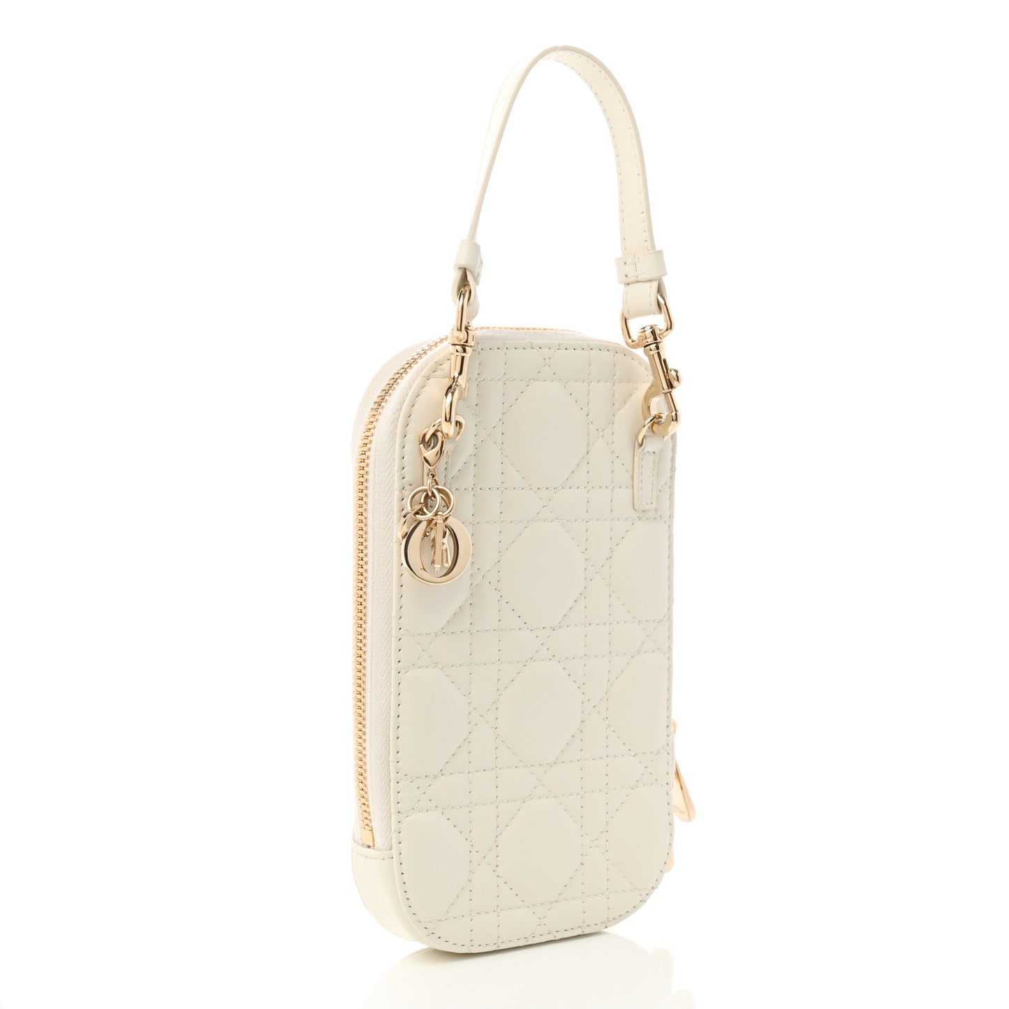 Lambskin Cannage Lady Dior Phone Holder Latte