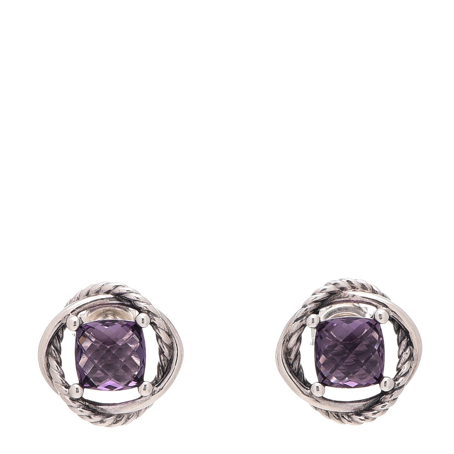 David Yurman Sterling Silver Amethyst 7mm Infinity Earrings 1 of 4