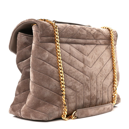 Saint Laurent Suede Y Quilted Monogram Medium Loulou Chain Satchel Taupe 3 of 11