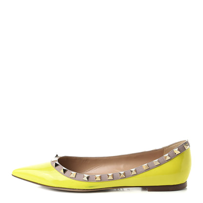 Valentino Garavani Patent Rockstud Ballerina Flats 36.5 Yellow Fluo Poudre 1 of 9