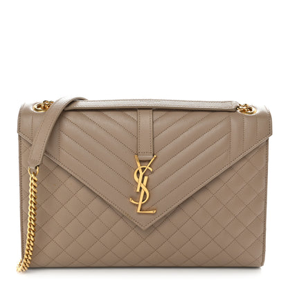 Saint Laurent Grain De Poudre Mixed Matelasse Large Triquilt Monogram Satchel Dark Beige 1 of 10