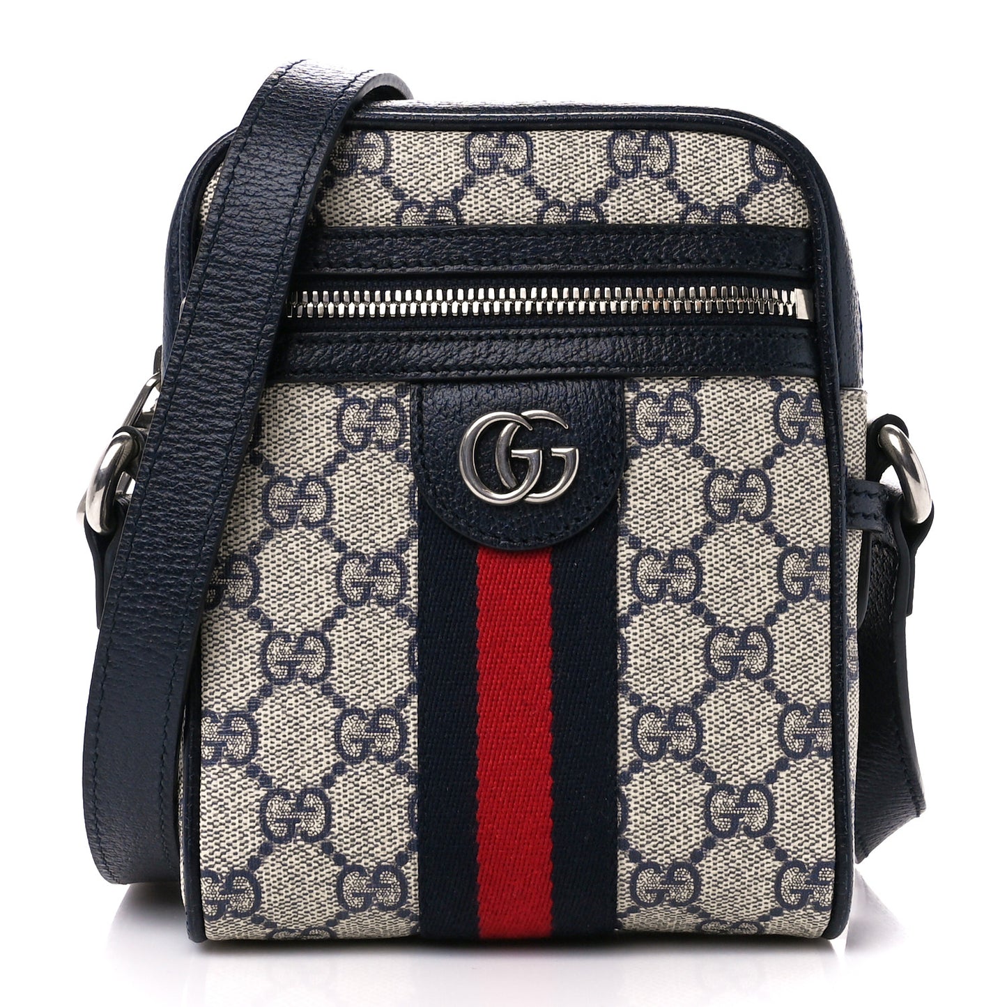 GG Supreme Monogram Textured Calfskin Web Mini Ophidia Messenger Beige Blue