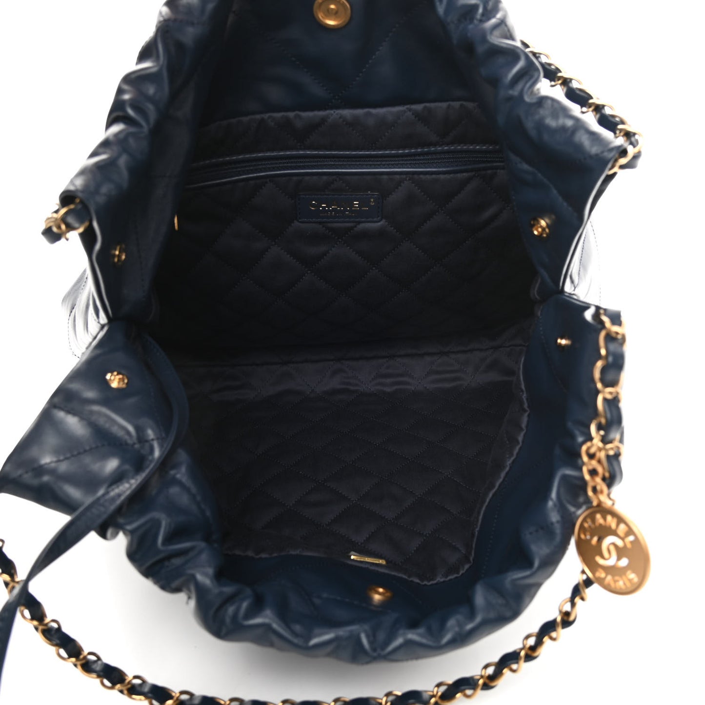 Shiny Calfskin Quilted Chanel 22 Navy Blue