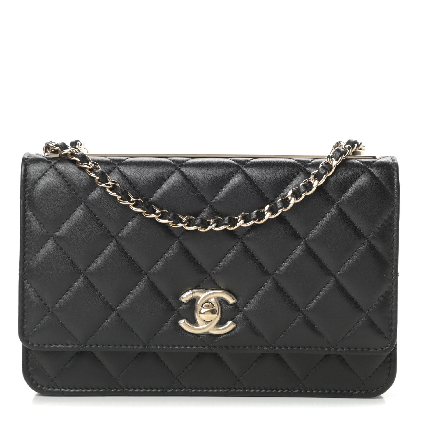 Lambskin Quilted Trendy CC Wallet On Chain WOC Black