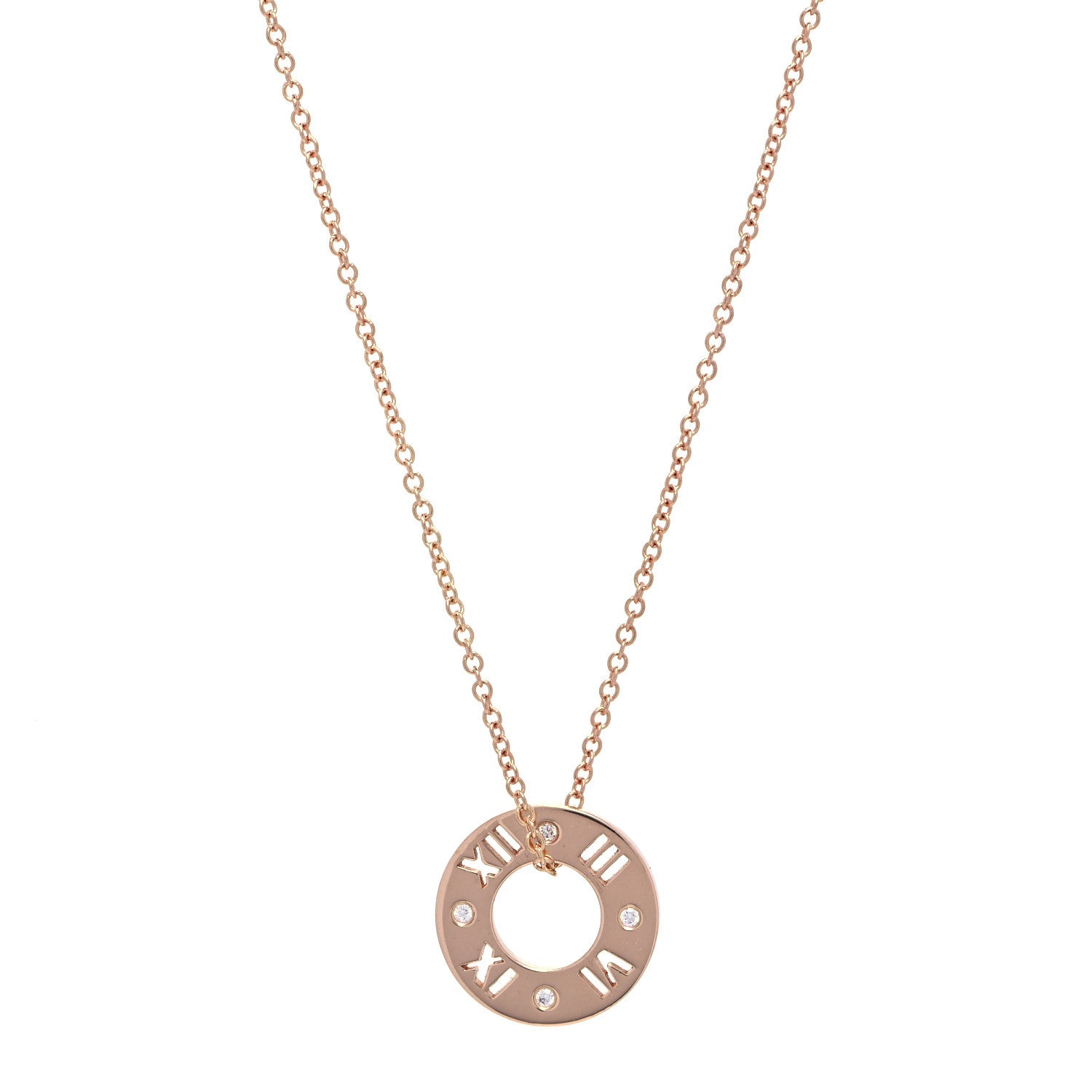 Tiffany 18K Rose Gold Diamond Atlas Pierced Pendant Necklace 1 of 6